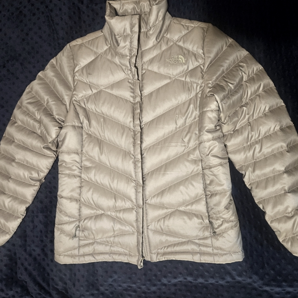 The North Face Gray Puffer Jacket with High Collar and Insulation